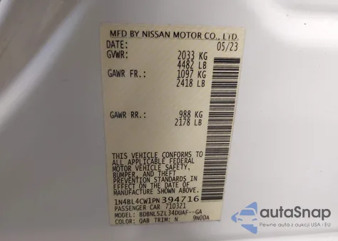 2023 Nissan Altima Sr Intelligent Awd z USA, uszkodzony, nr VIN 1N4BL4CW1PN394716